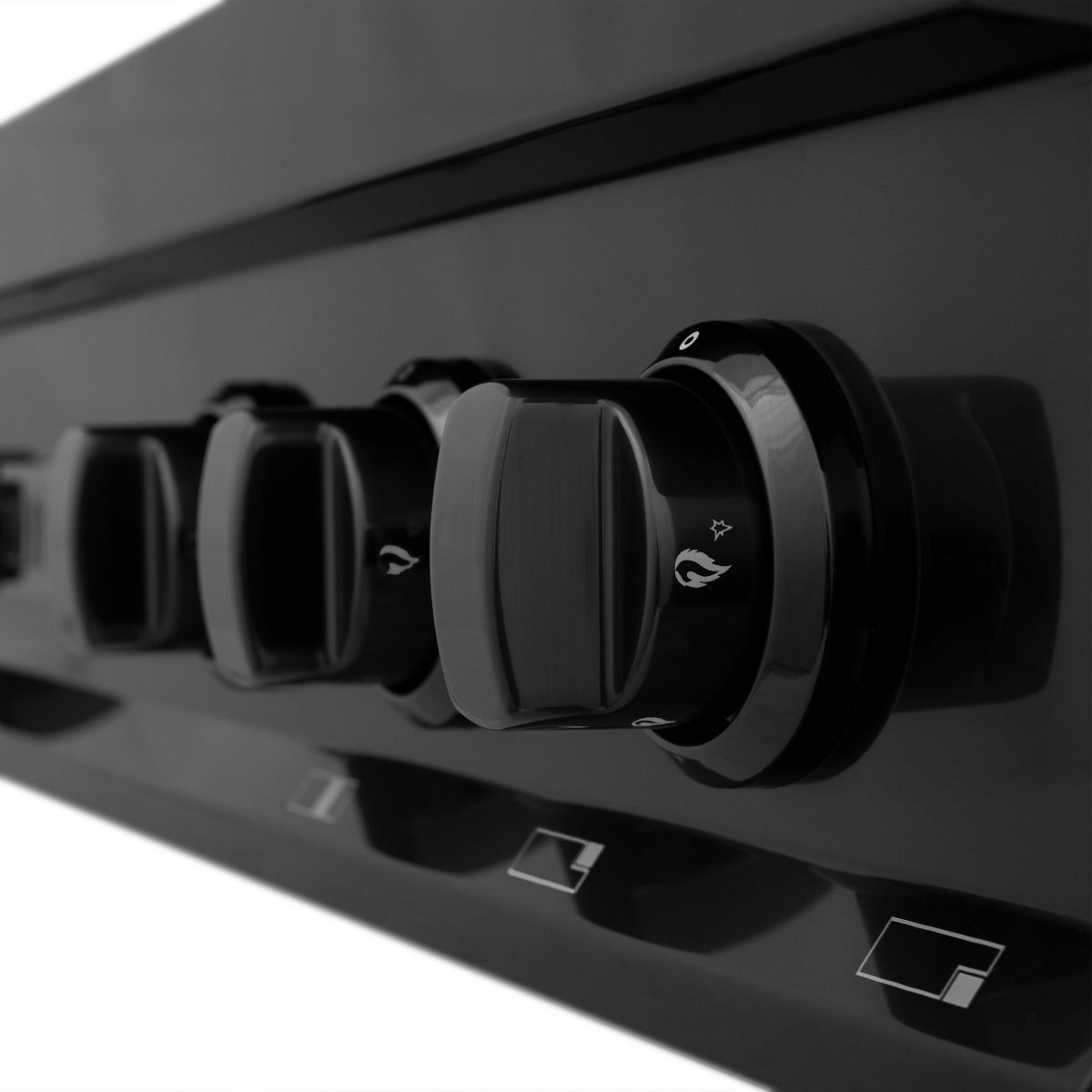 Rangetop burner knob and control dials with star icons
