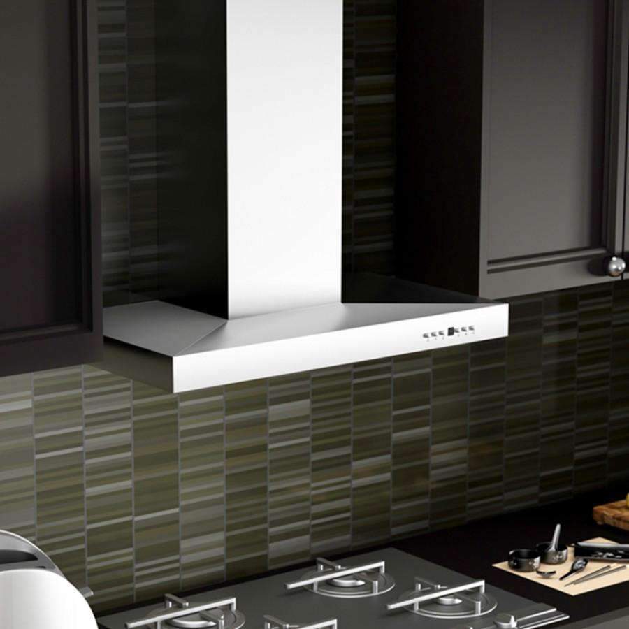 Stainless steel wall-mounted range hood with vent canopy and chimney