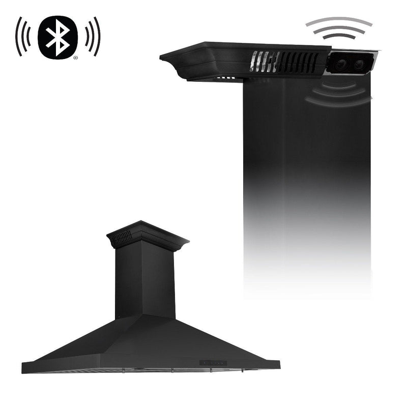 ZLINE 42 in. Wall Mount Range Hood in Black Stainless Steel with Built-in CrownSound Bluetooth Speakers (BSKBNCRN-BT-42) Range Hoods ZLINE 