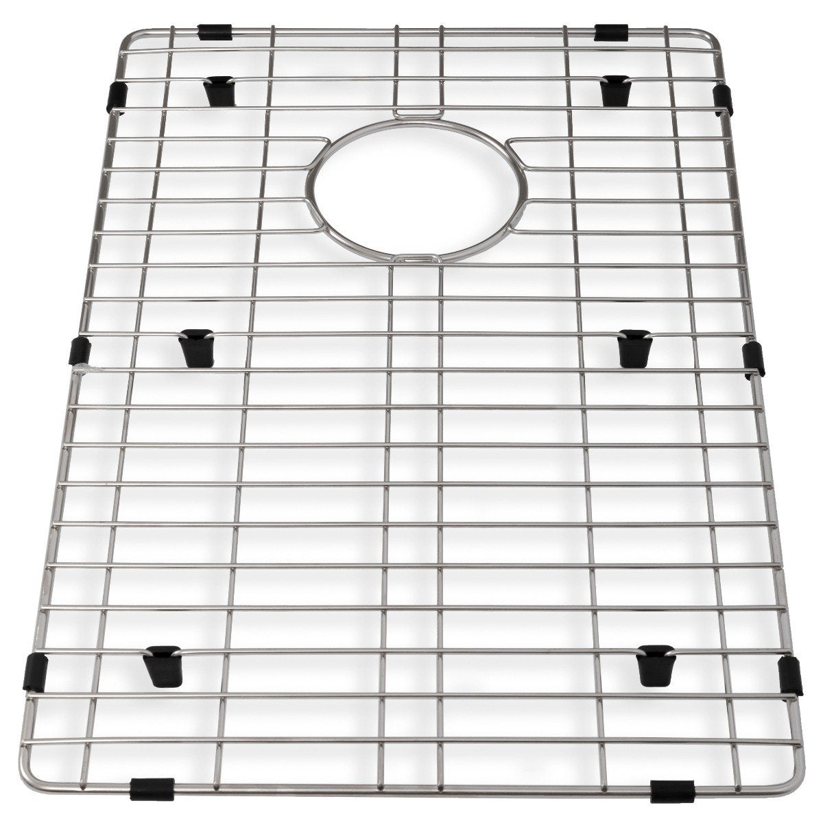 Stainless steel bottom sink rack grid with corner feet and center ring opening