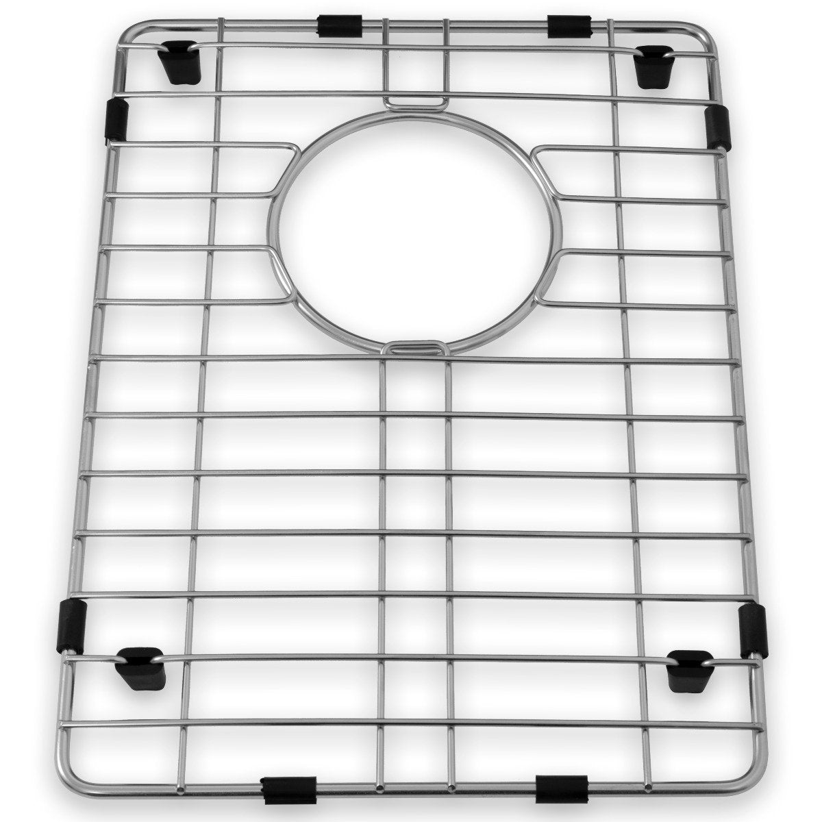 Stainless steel sink bottom grid with circular insert for a triple bowl setup