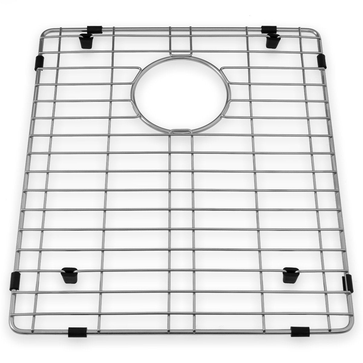 Stainless steel bottom grid for a kitchen sink with circular drain cutout