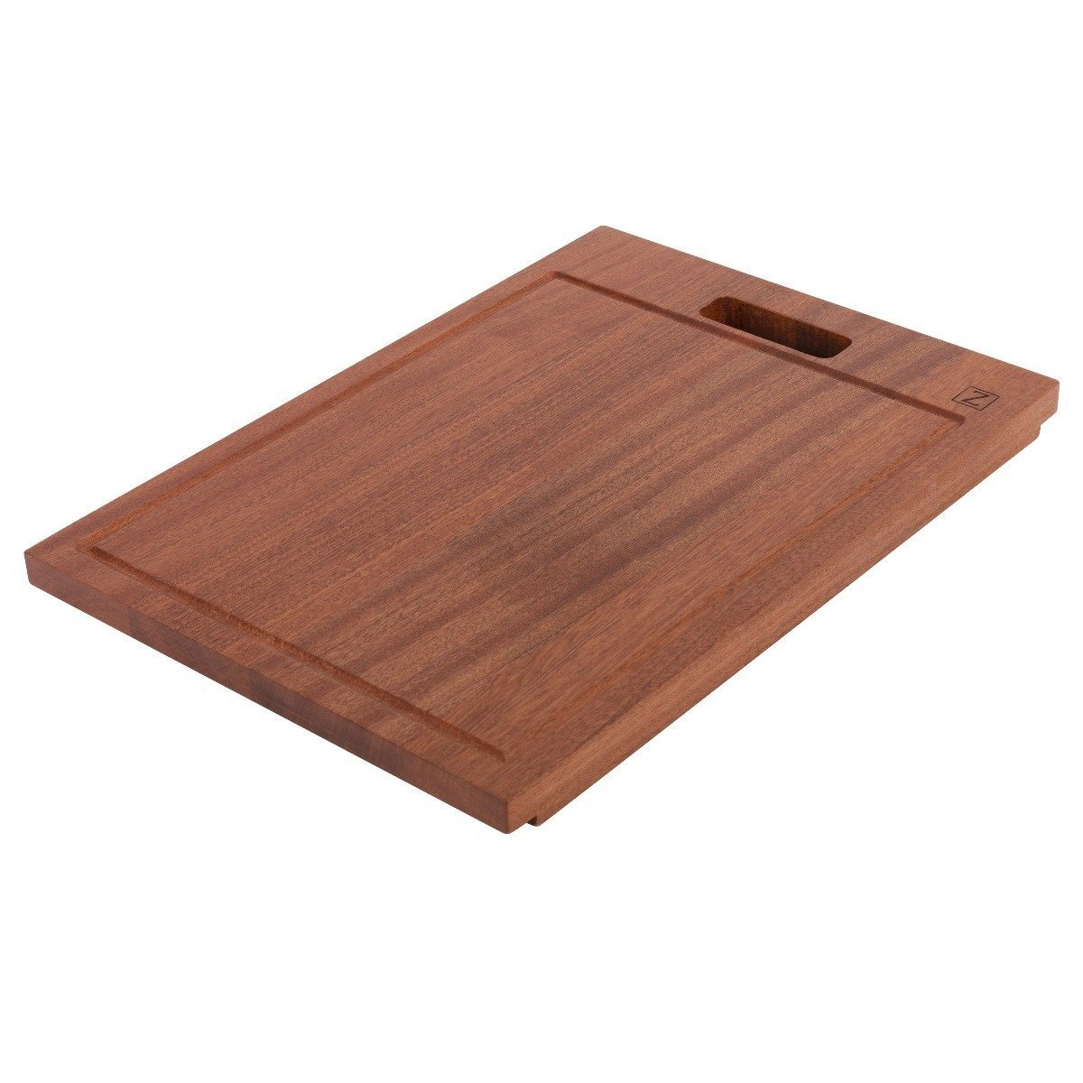 Wood sink accessory board with built-in handle cutout