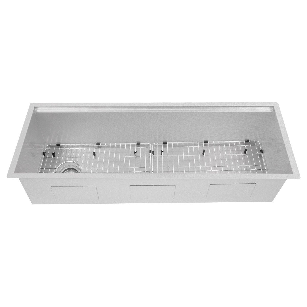 Undermount single-bowl stainless steel kitchen sink with drain and bottom grid