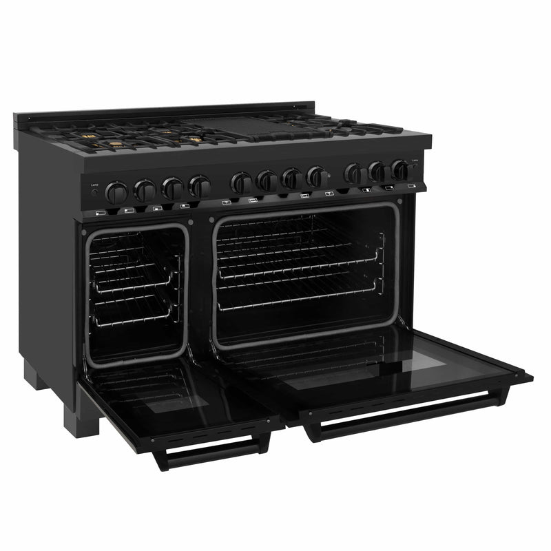 ZLINE 48" 6.0 cu.ft. 7 Gas Burner/Electric Oven Range in Black Stainless Steel with Brass Burners (RAB-48) Bathtub ZLINE 