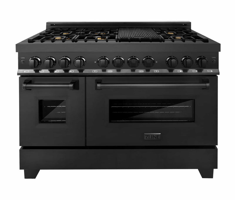 ZLINE 48" 6.0 cu.ft. 7 Gas Burner/Electric Oven Range in Black Stainless Steel with Brass Burners (RAB-48) Bathtub ZLINE 