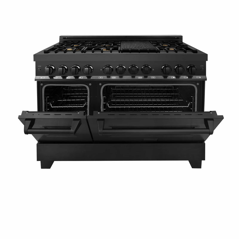 ZLINE 48" 6.0 cu.ft. 7 Gas Burner/Electric Oven Range in Black Stainless Steel with Brass Burners (RAB-48) Bathtub ZLINE 