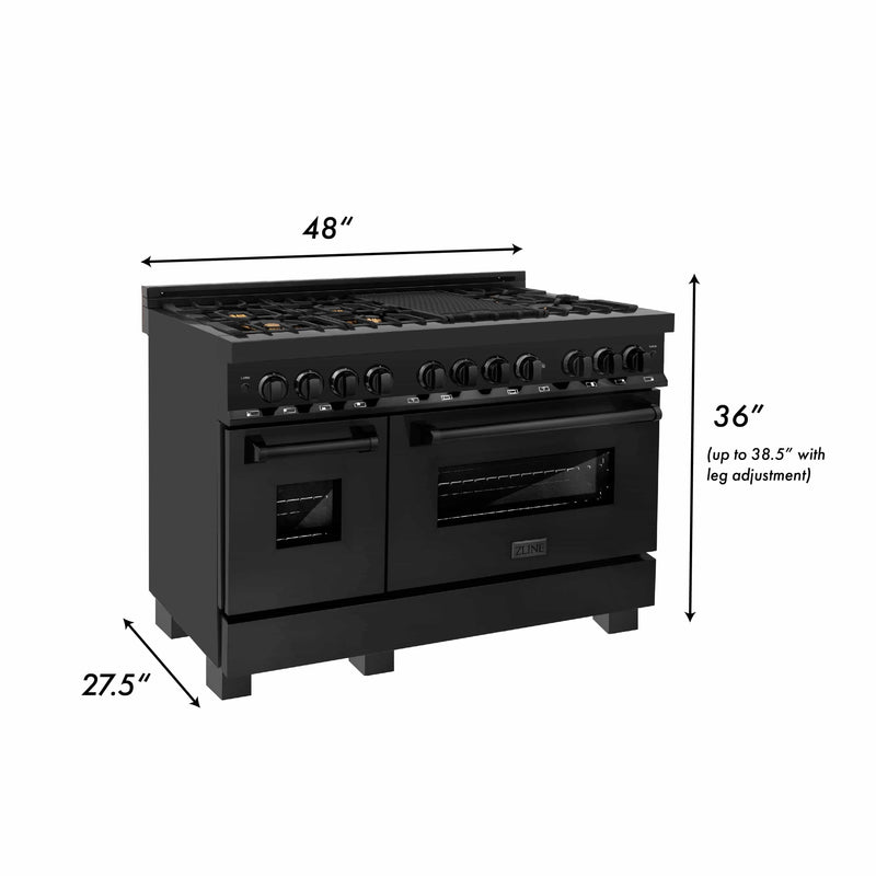 ZLINE 48" 6.0 cu.ft. 7 Gas Burner/Electric Oven Range in Black Stainless Steel with Brass Burners (RAB-48) Bathtub ZLINE 