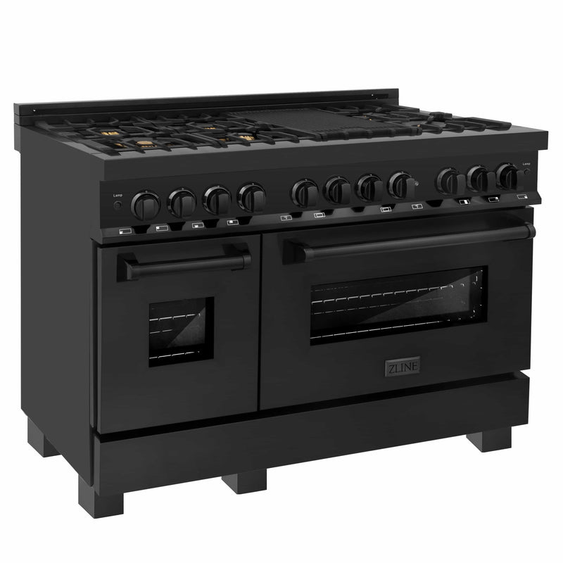 ZLINE 48" 6.0 cu.ft. 7 Gas Burner/Electric Oven Range in Black Stainless Steel with Brass Burners (RAB-48) Bathtub ZLINE 