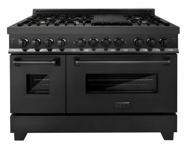 ZLINE 48" 6.0 cu.ft. 7 Gas Burner/Electric Oven Range in Black Stainless Steel with Brass Burners (RAB-48) Bathtub ZLINE 