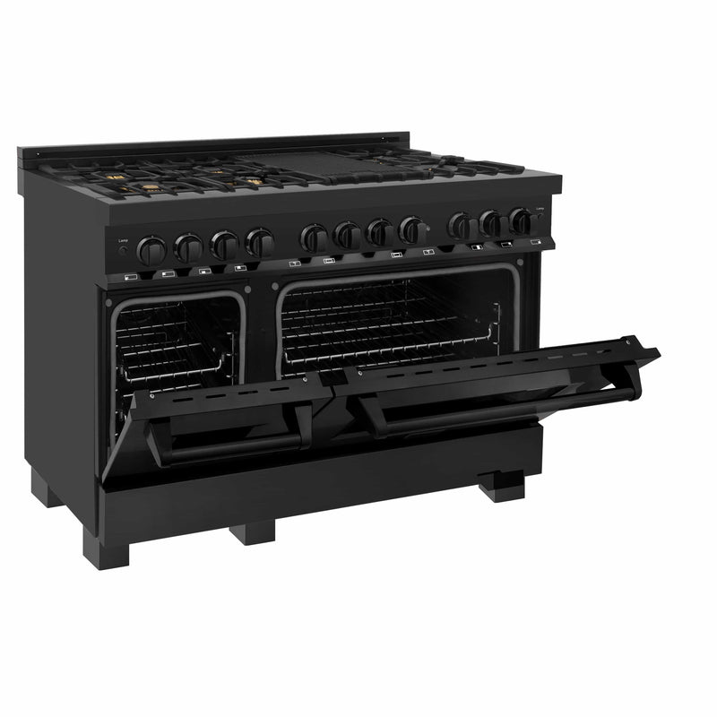 ZLINE 48" 6.0 cu.ft. 7 Gas Burner/Electric Oven Range in Black Stainless Steel with Brass Burners (RAB-48) Bathtub ZLINE 