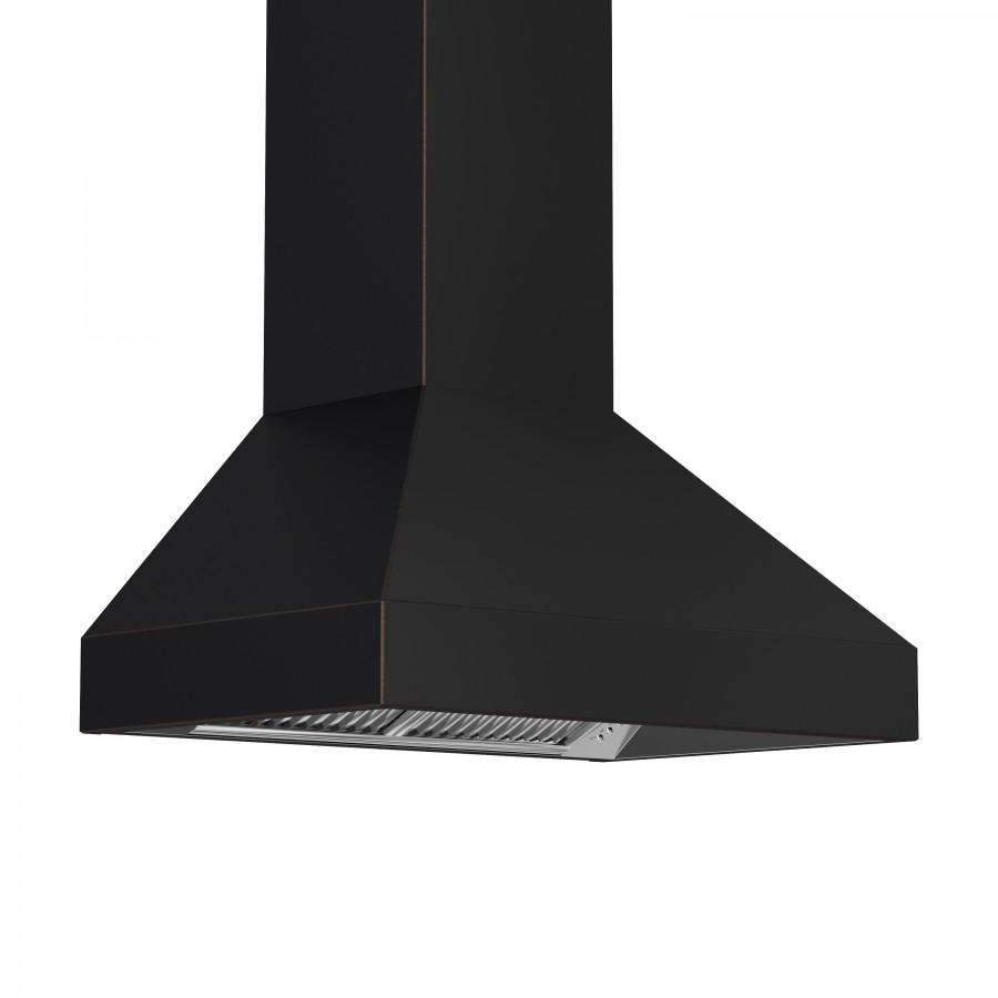 Wall range hood canopy with chimney column and recessed filter tray detail
