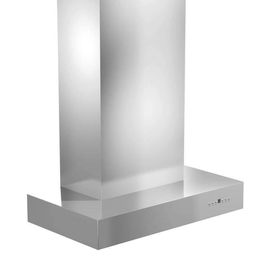 Stainless steel ducted wall mount range hood with chimney base and front panel