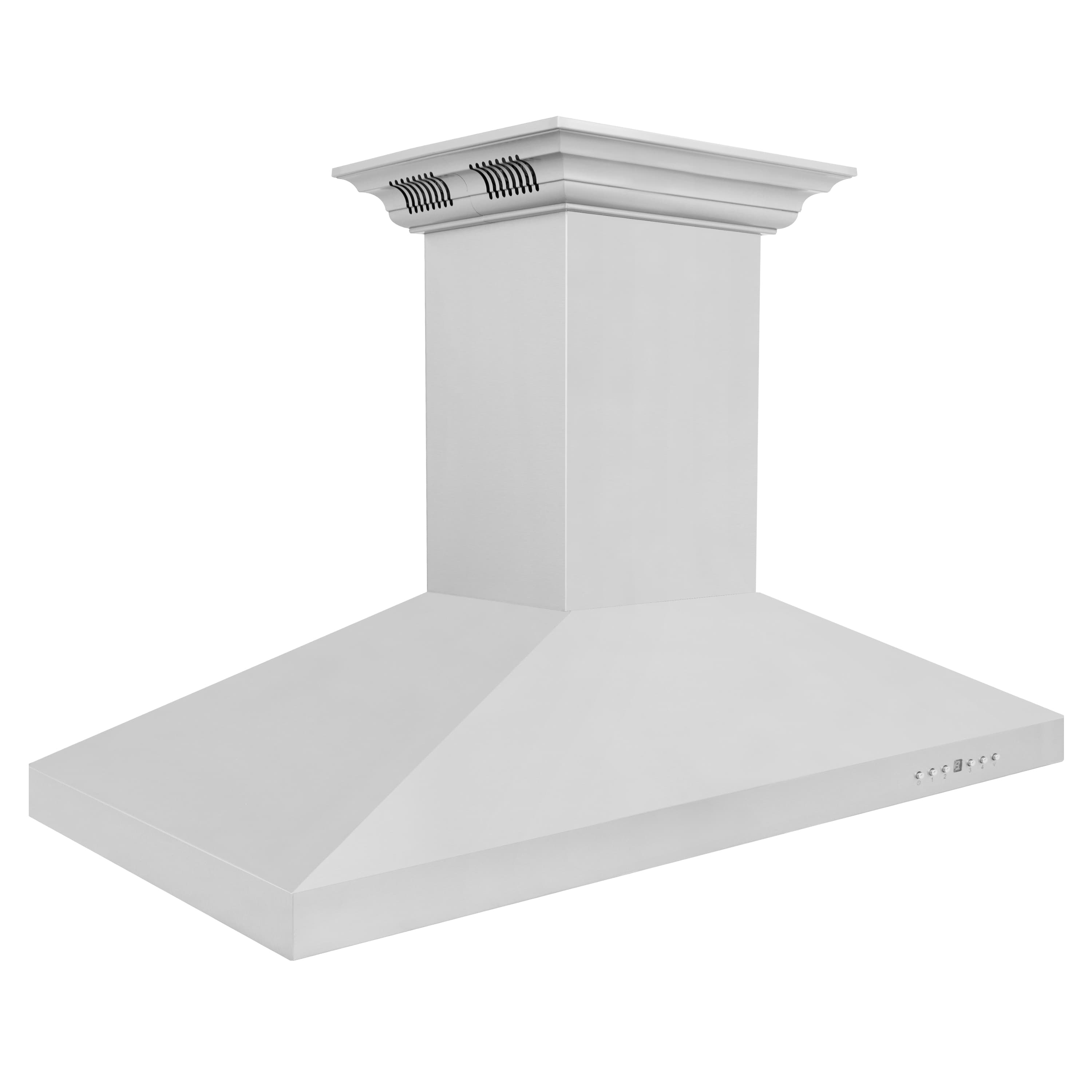 Stainless steel ducted island range hood with chimney and front control buttons