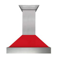 ZLINE 48-Inch Ducted Satin Stainless Steel Wall Mount Range Hood with Red Matte Shell (8654RM-48)