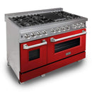 ZLINE 48 in. Professional Dual Fuel Range in DuraSnow Stainless with Red Gloss Door (RAS-RG-48) Ranges ZLINE 