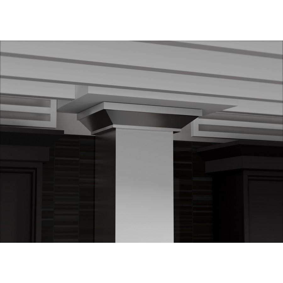Crown-molding trim detail for stainless steel wall range hood