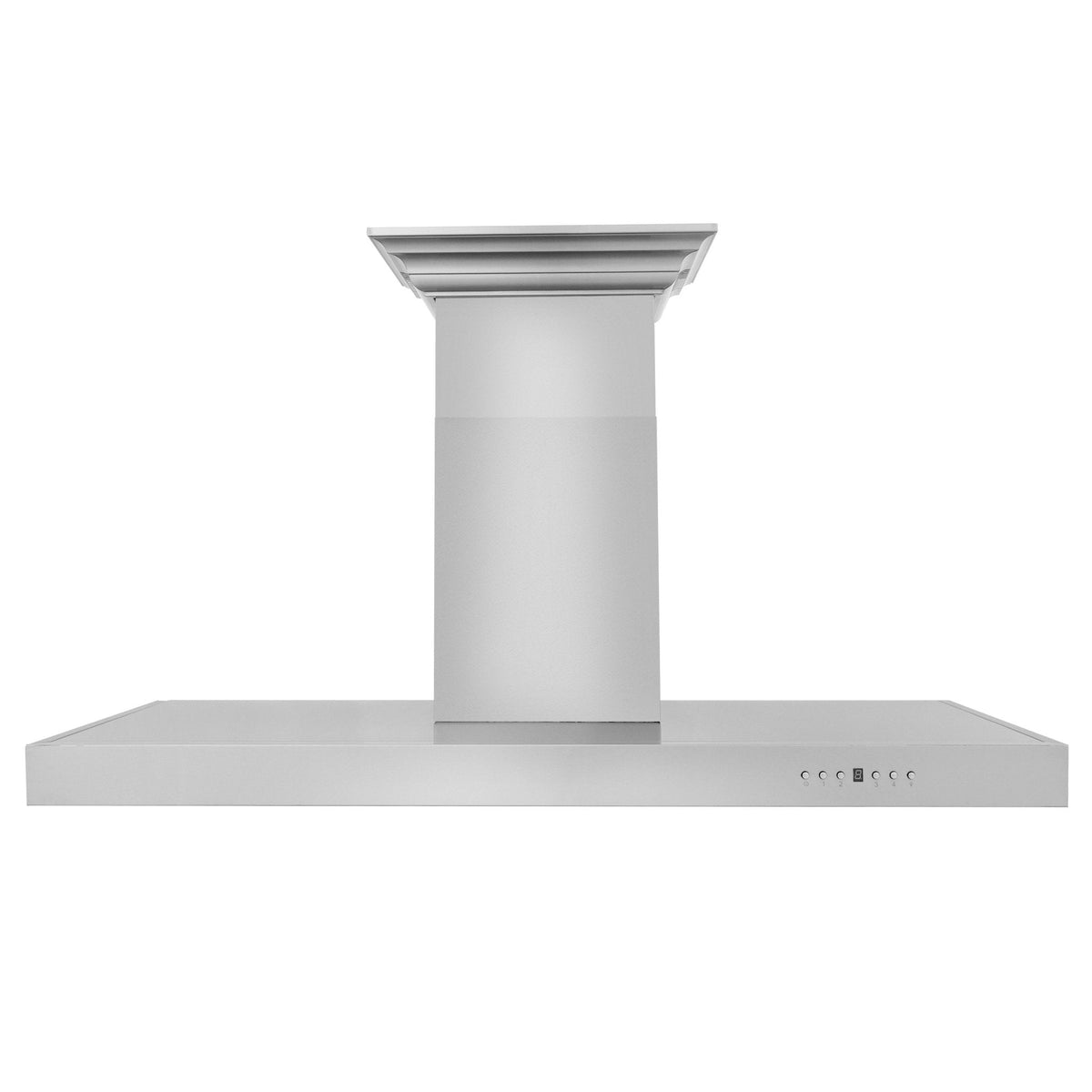 Wall-mount range hood, stainless steel chimney with wide horizontal vent canopy