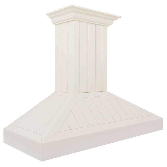 Cottage white wall-mount range hood chimney column with fluted sides