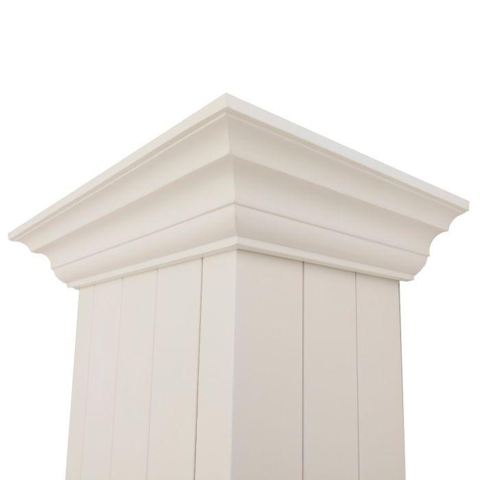 Cottage white wall-mount range hood chimney housing with raised trim