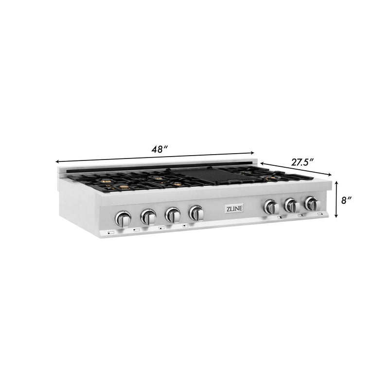 ZLINE 48-Inch Porcelain Gas Stovetop with 7 Gas Brass Burners and Griddle (RT-BR-GR-48)