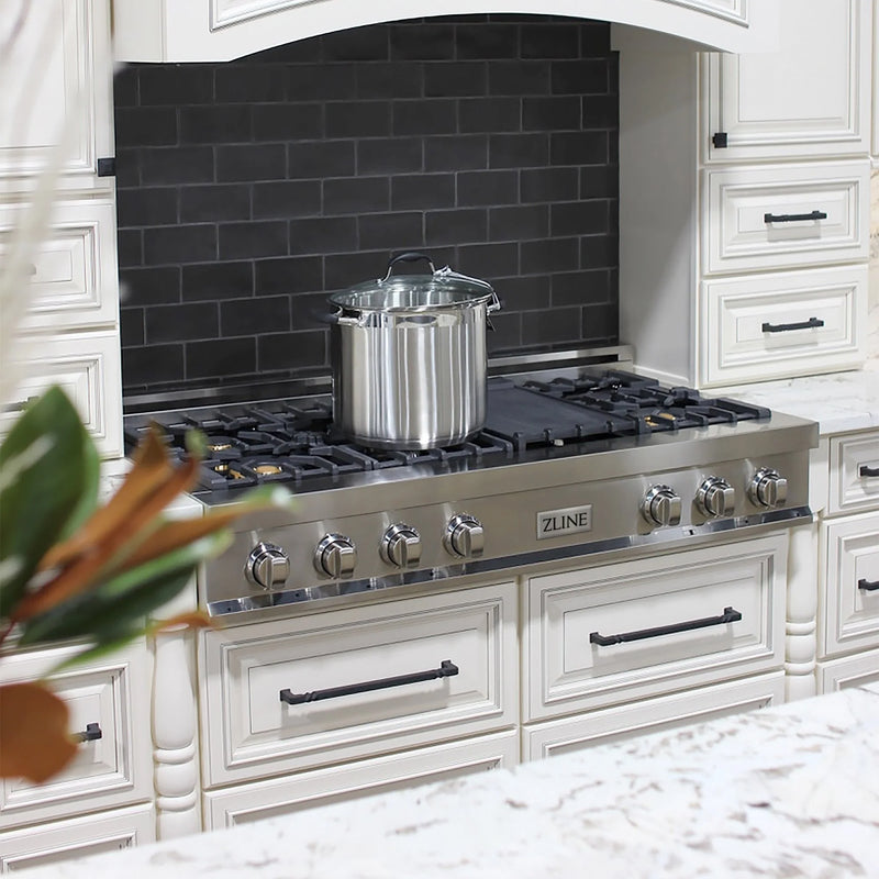 ZLINE 48-Inch Porcelain Gas Stovetop with 7 Gas Brass Burners and Griddle (RT-BR-GR-48)