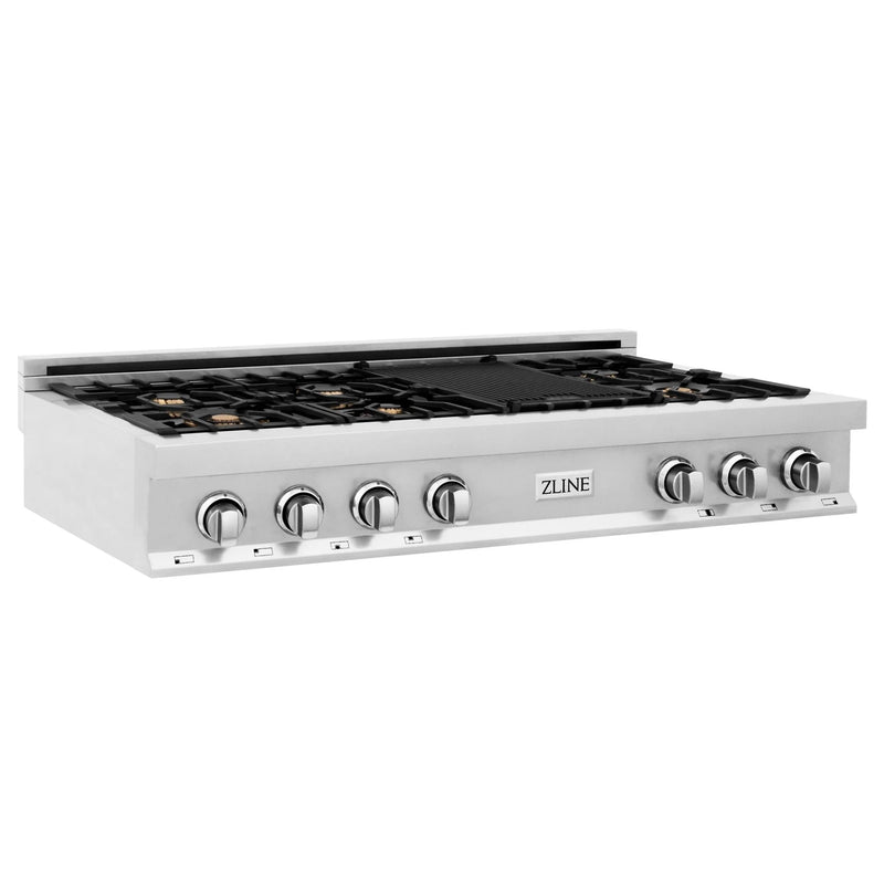 ZLINE 48-Inch Porcelain Gas Stovetop with 7 Gas Brass Burners and Griddle (RT-BR-GR-48)