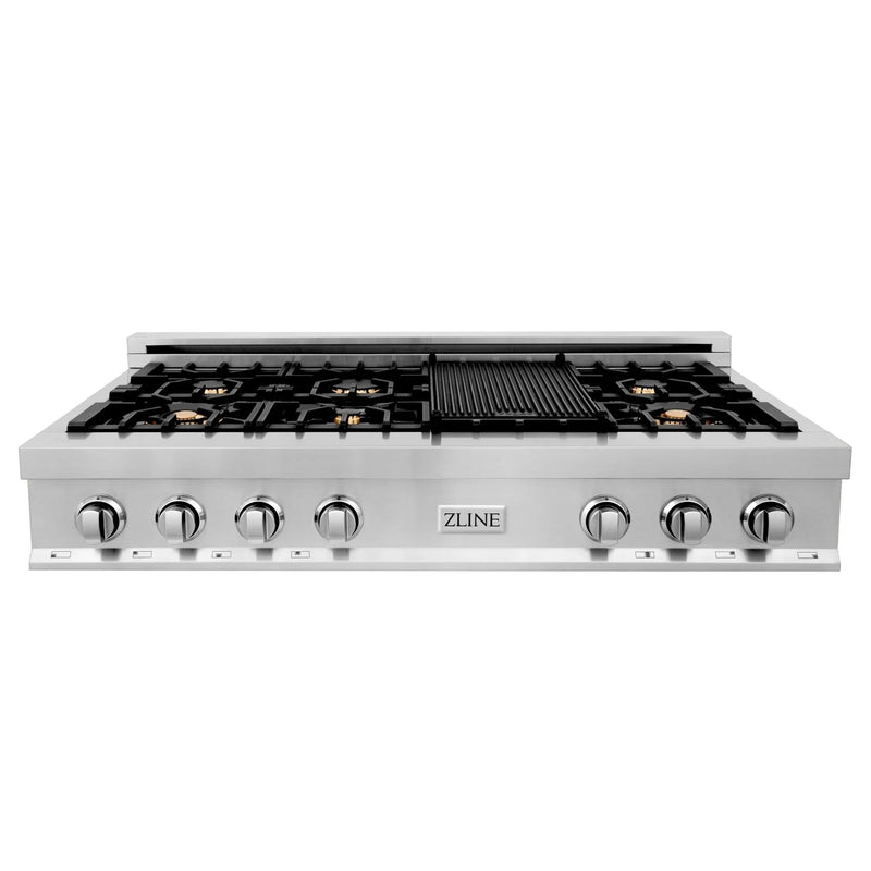 ZLINE 48-Inch Porcelain Gas Stovetop with 7 Gas Brass Burners and Griddle (RT-BR-GR-48)