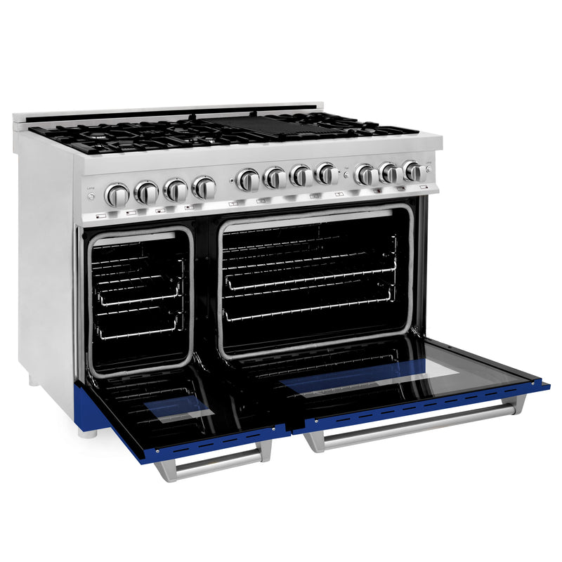 ZLINE 48" Professional 6.0 cu. ft. Range with Gas Stove & Gas Oven in Stainless Steel with Blue Gloss Doors (RG-BG-48) Ranges ZLINE 