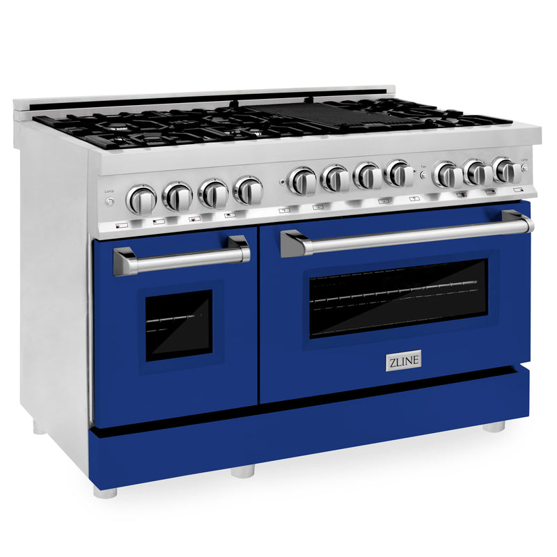 ZLINE 48" Professional 6.0 cu. ft. Range with Gas Stove & Gas Oven in Stainless Steel with Blue Gloss Doors (RG-BG-48) Ranges ZLINE 