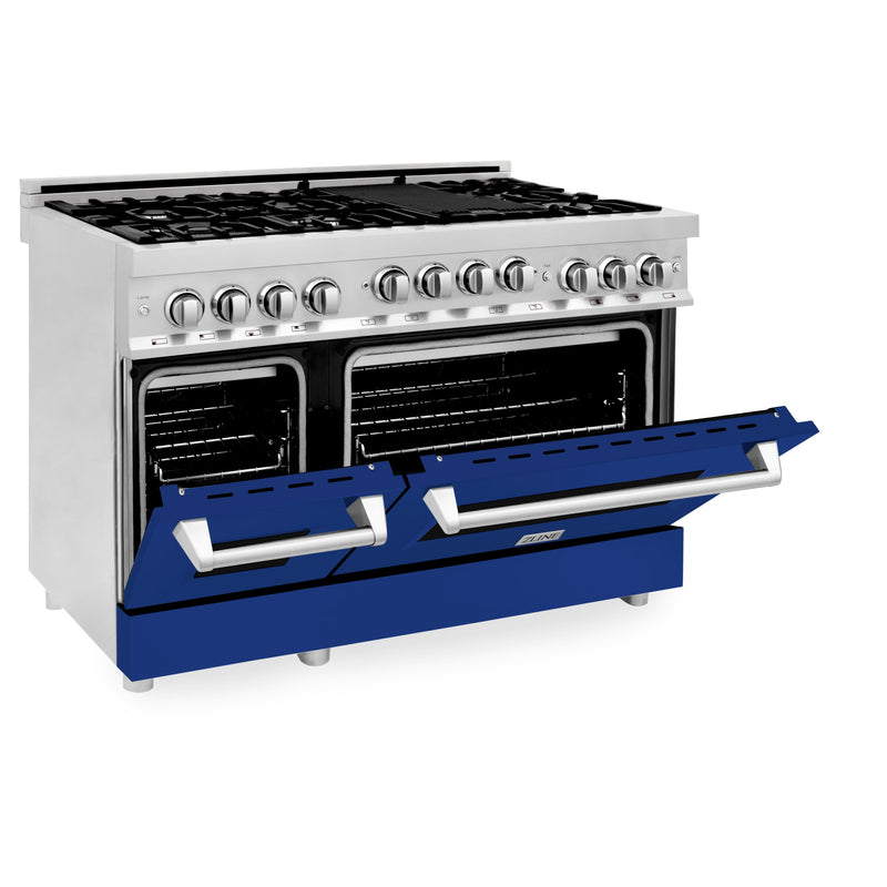 ZLINE 48" Professional 6.0 cu. ft. Range with Gas Stove & Gas Oven in Stainless Steel with Blue Gloss Doors (RG-BG-48) Ranges ZLINE 