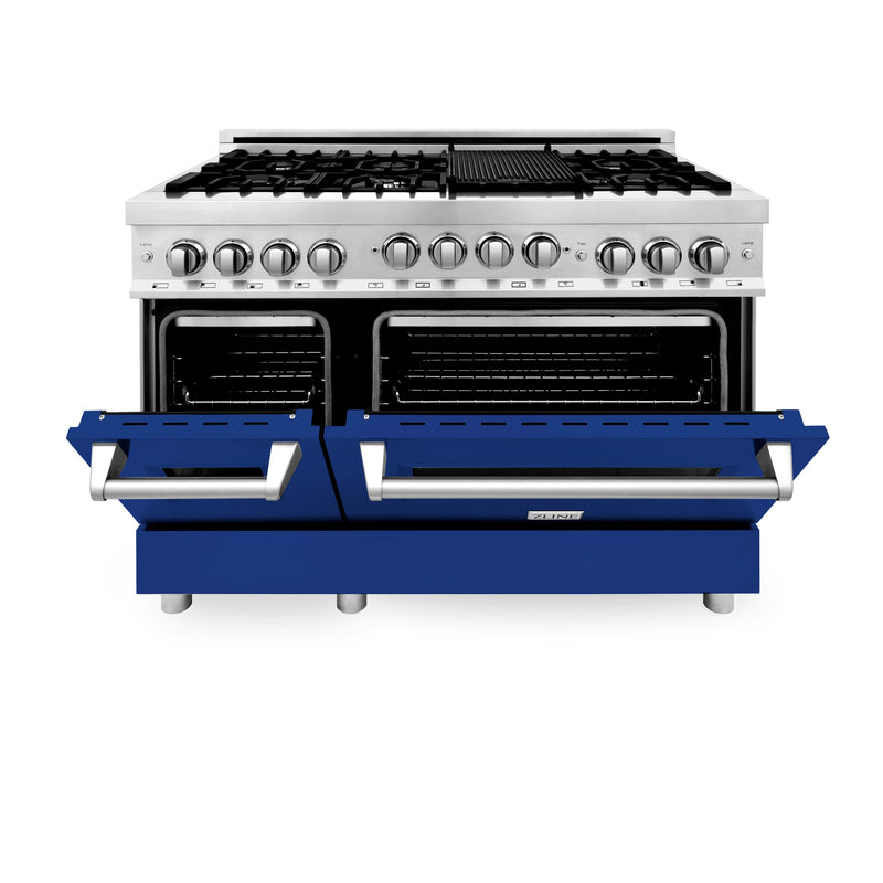 ZLINE 48" Professional 6.0 cu. ft. Range with Gas Stove & Gas Oven in Stainless Steel with Blue Gloss Doors (RG-BG-48) Ranges ZLINE 