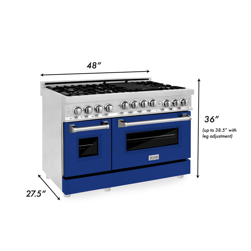 ZLINE 48" Professional 6.0 cu. ft. Range with Gas Stove & Gas Oven in Stainless Steel with Blue Gloss Doors (RG-BG-48) Ranges ZLINE 