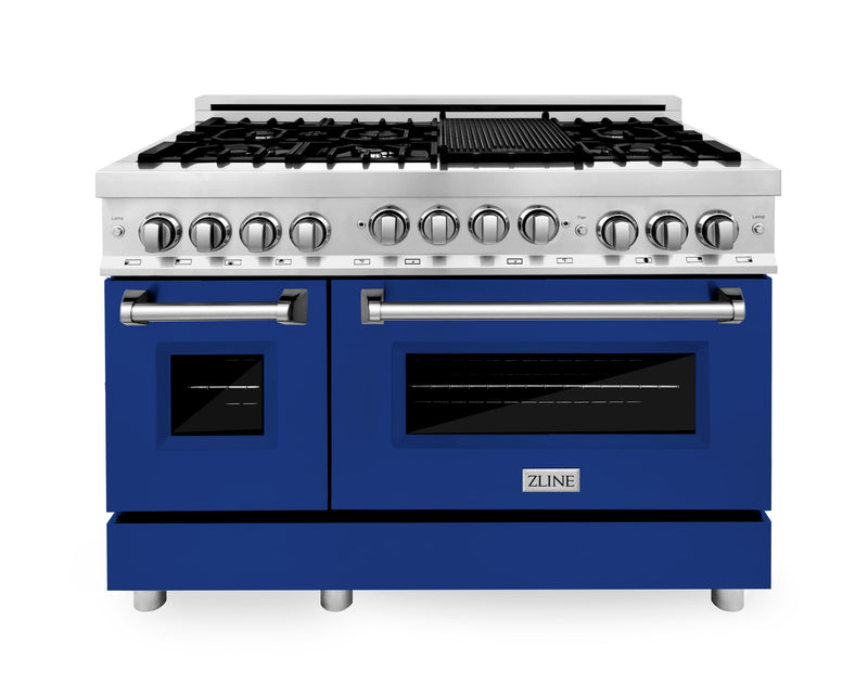 ZLINE 48" Professional 6.0 cu. ft. Range with Gas Stove & Gas Oven in Stainless Steel with Blue Gloss Doors (RG-BG-48) Ranges ZLINE 