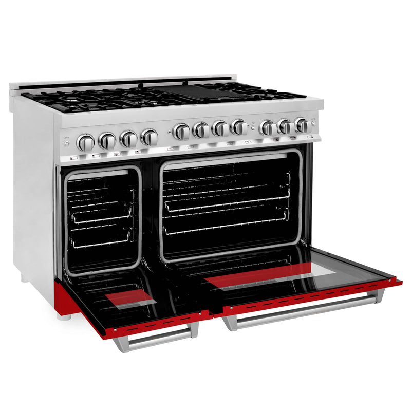 ZLINE 48" Professional 6.0 cu. ft. Range with Gas Stove & Gas Oven in Stainless Steel with Red Gloss Doors (RG-RG-48) Ranges ZLINE 