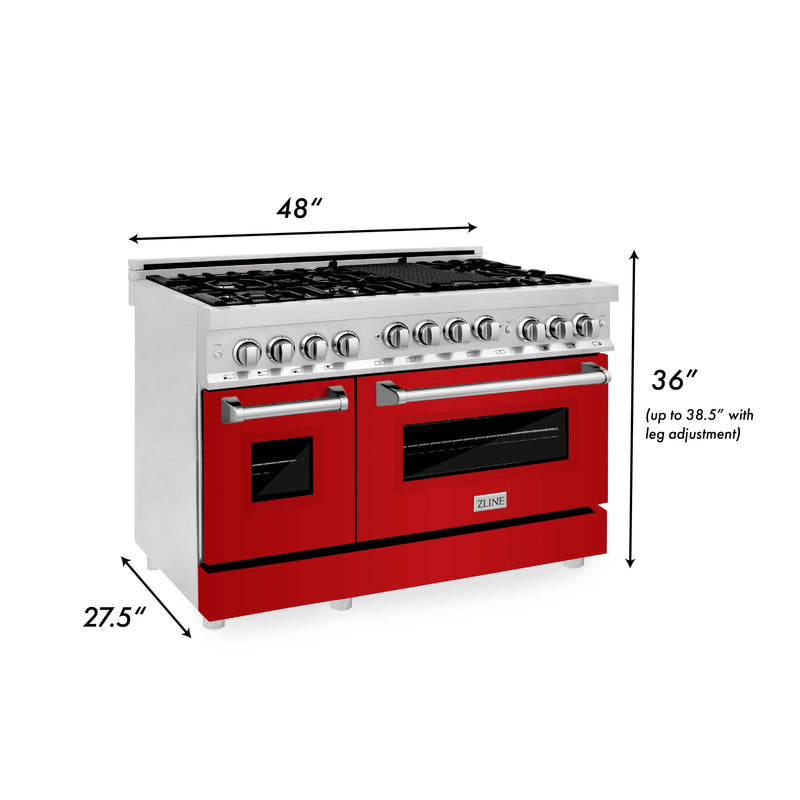 ZLINE 48" Professional 6.0 cu. ft. Range with Gas Stove & Gas Oven in Stainless Steel with Red Gloss Doors (RG-RG-48) Ranges ZLINE 