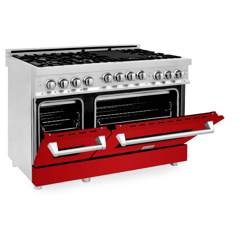 ZLINE 48" Professional 6.0 cu. ft. Range with Gas Stove & Gas Oven in Stainless Steel with Red Gloss Doors (RG-RG-48) Ranges ZLINE 