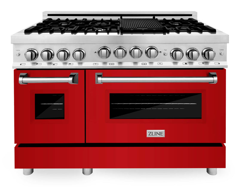 ZLINE 48" Professional 6.0 cu. ft. Range with Gas Stove & Gas Oven in Stainless Steel with Red Gloss Doors (RG-RG-48) Ranges ZLINE 