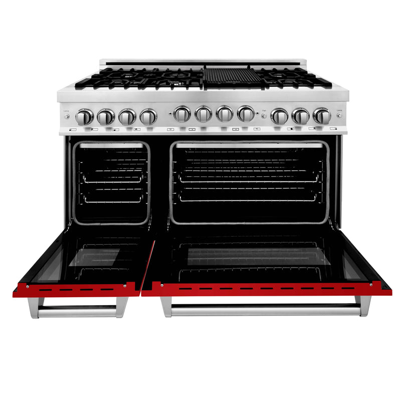 ZLINE 48" Professional 6.0 cu. ft. Range with Gas Stove & Gas Oven in Stainless Steel with Red Gloss Doors (RG-RG-48) Ranges ZLINE 