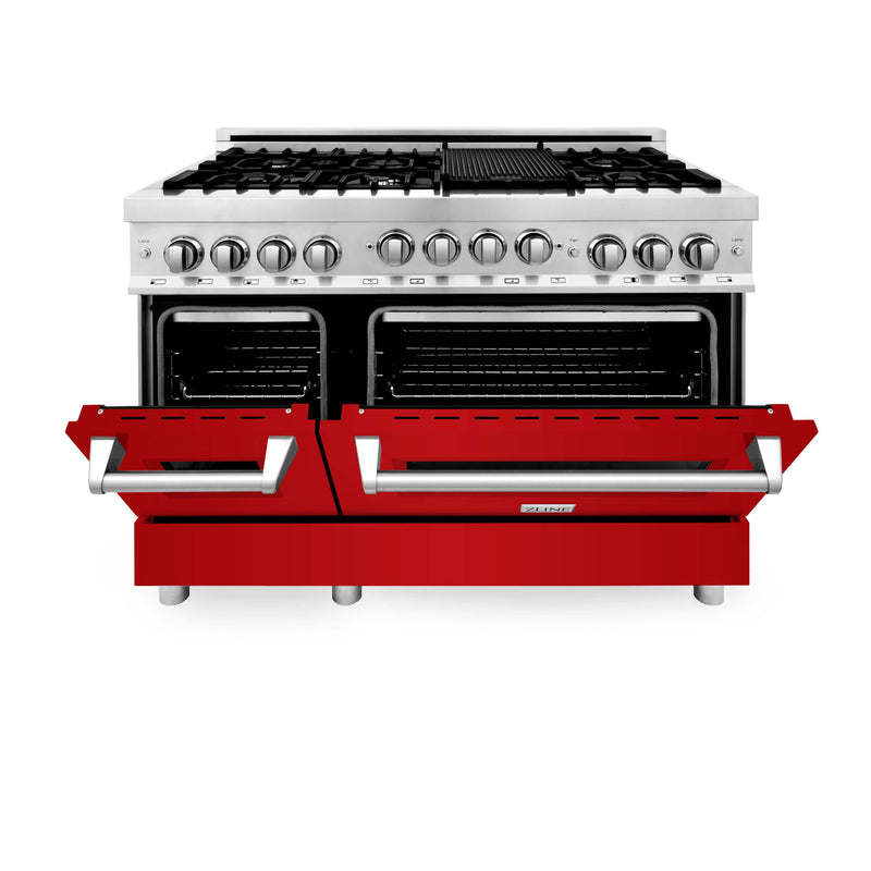 ZLINE 48" Professional 6.0 cu. ft. Range with Gas Stove & Gas Oven in Stainless Steel with Red Gloss Doors (RG-RG-48) Ranges ZLINE 