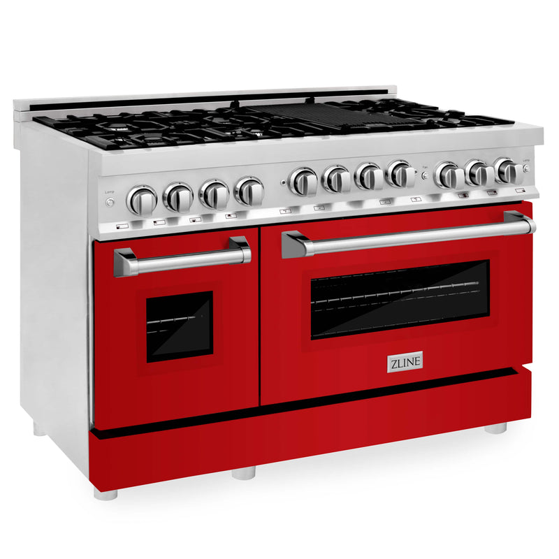 ZLINE 48" Professional 6.0 cu. ft. Range with Gas Stove & Gas Oven in Stainless Steel with Red Gloss Doors (RG-RG-48) Ranges ZLINE 