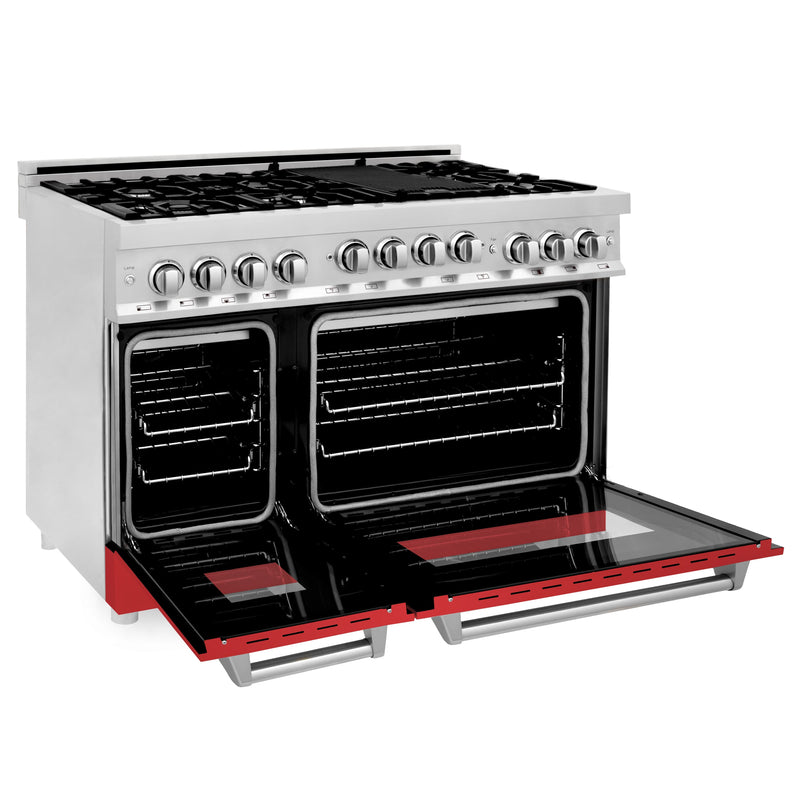 ZLINE 48" Professional 6.0 cu. ft. Range with Gas Stove & Gas Oven in Stainless Steel with Red Matte Doors (RG-RM-48) Ranges ZLINE 