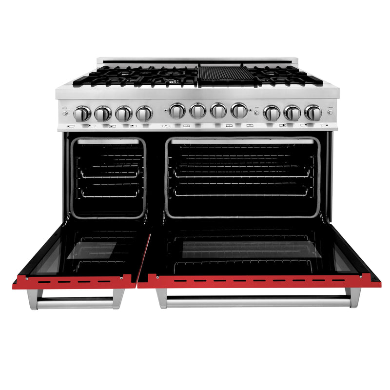 ZLINE 48" Professional 6.0 cu. ft. Range with Gas Stove & Gas Oven in Stainless Steel with Red Matte Doors (RG-RM-48) Ranges ZLINE 