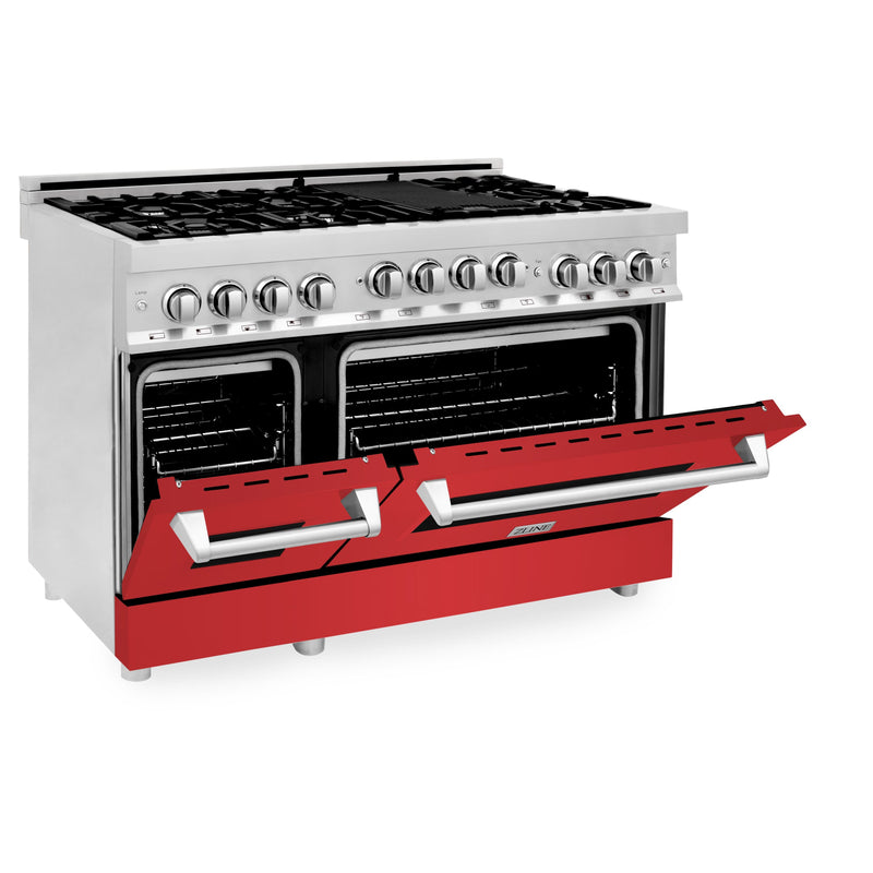 ZLINE 48" Professional 6.0 cu. ft. Range with Gas Stove & Gas Oven in Stainless Steel with Red Matte Doors (RG-RM-48) Ranges ZLINE 