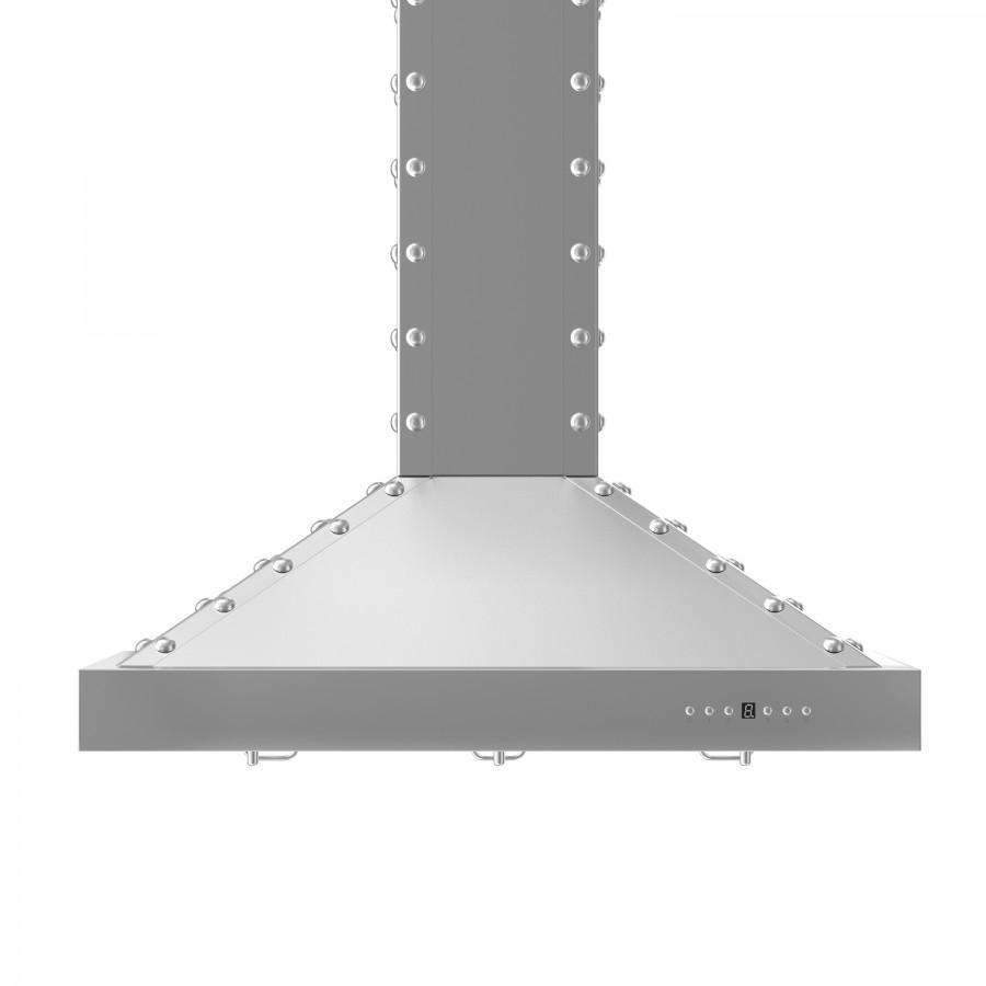 Stainless steel wall range hood chimney and flat canopy front view