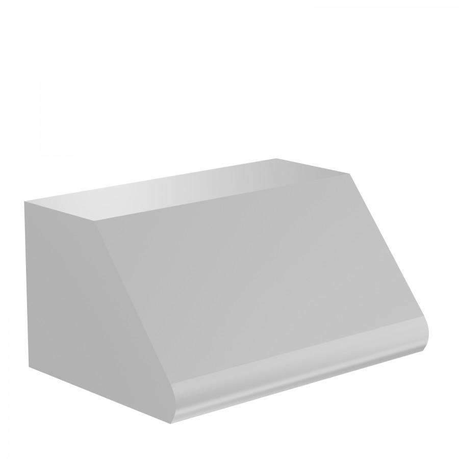 Under-cabinet stainless range hood with sloped canopy and flat bottom panel