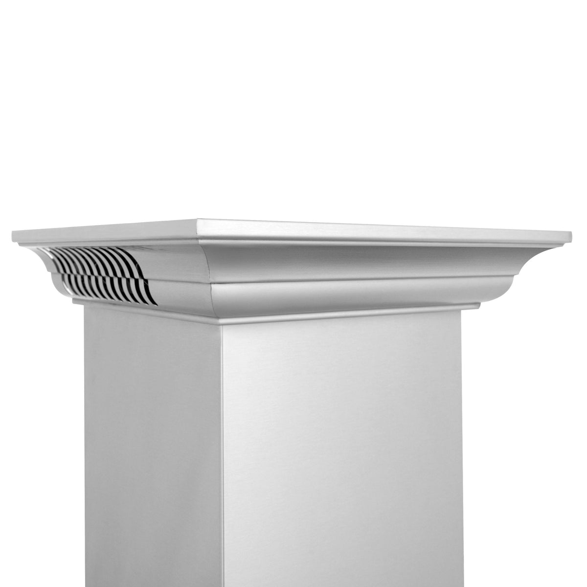 Stainless steel range hood chimney with curved top and side vent grille