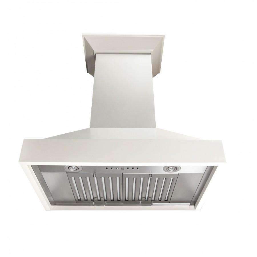 Cottage white wall mount range hood with vent grille and control panel