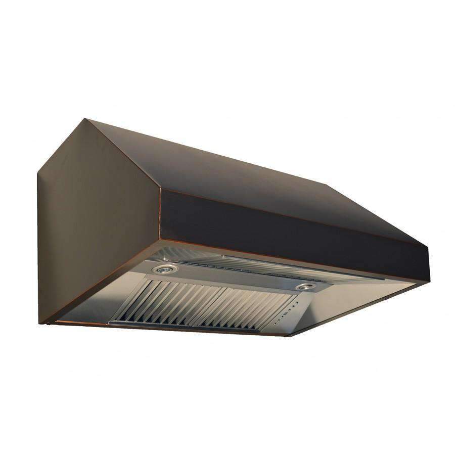 Under-cabinet range hood with dark oil-rubbed bronze shell and stainless baffle filter