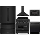 ZLINE 5-Piece Appliance Package - 30" Dual Fuel Range with Brass Burners, 36" Refrigerator, Convertible Wall Mount Hood, Microwave Drawer, and 3-Rack Dishwasher in Black Stainless Steel (5KPR-RABRH-MWDWV) Appliance Package ZLINE 